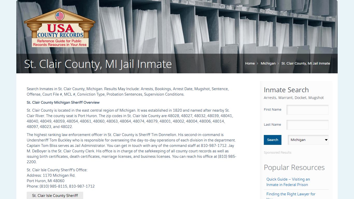 St. Clair County, MI Jail Inmate | Name Search